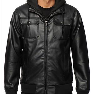 Obey Leather Jacket With Hoodie